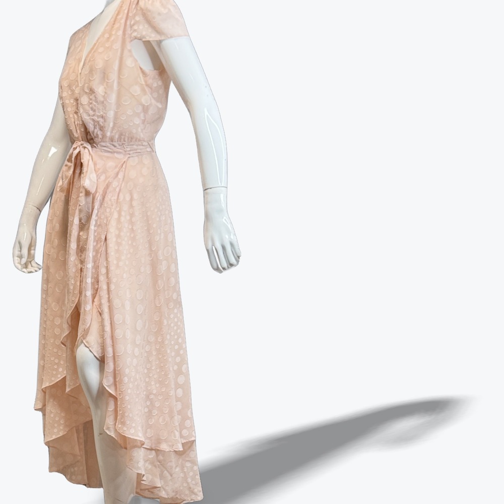 Betsey Johnson Womens Wrap Dress Blush Polka Dot V Neck Short Sleeve Size‎ 14